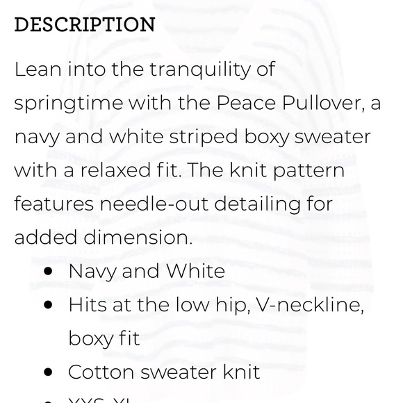 Cabi Peace Pullover, Size Medium, navy/White Stripe - Picture 12 of 13